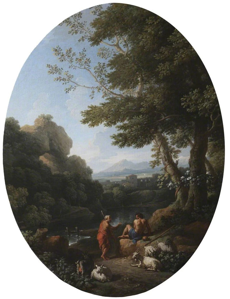 Un paesaggio classico con due pastori e pecore - National Trust